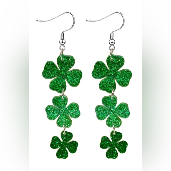 Shamrock Green Dangle Earrings - Picture 2 of 3
